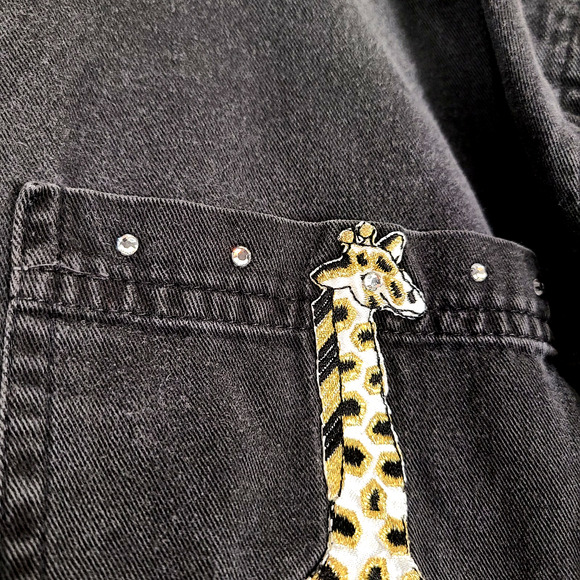 VTG LAS OLAS Button Up Top Large Short Sleeve Giraffe Animal Print 100% Cotton - Picture 5 of 10